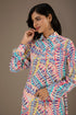 Blue Printed Roll-Up Sleeve Shirt Dress